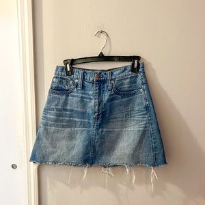 Madewell a-line rigid denim skirt, raw hem, blue, size 25